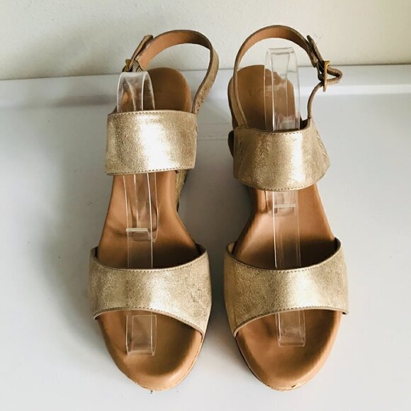 Ugg Elena Gold Leather Metallic Wedge Sandals Size 10 EU 41 - Picture 4 of 11